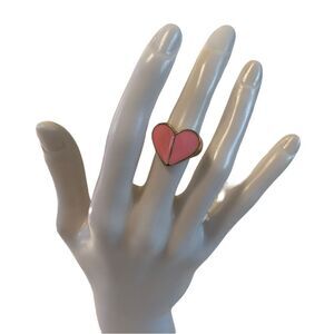 Pink Heart Gold Tone Ring in Ladies Sz. 7. Cute Valentine’s Day Gift Idea.